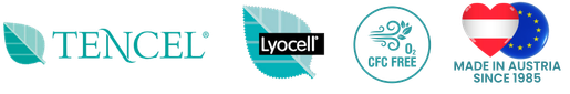 Eco-friendly material icons for Tencel™ Lyocell, CFC-free production, made in Austria